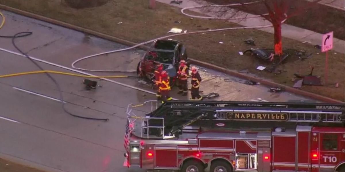 Naperville Driver Injured After Medical Emergency Causes Tesla Crash, Vehicle Catches Fire
