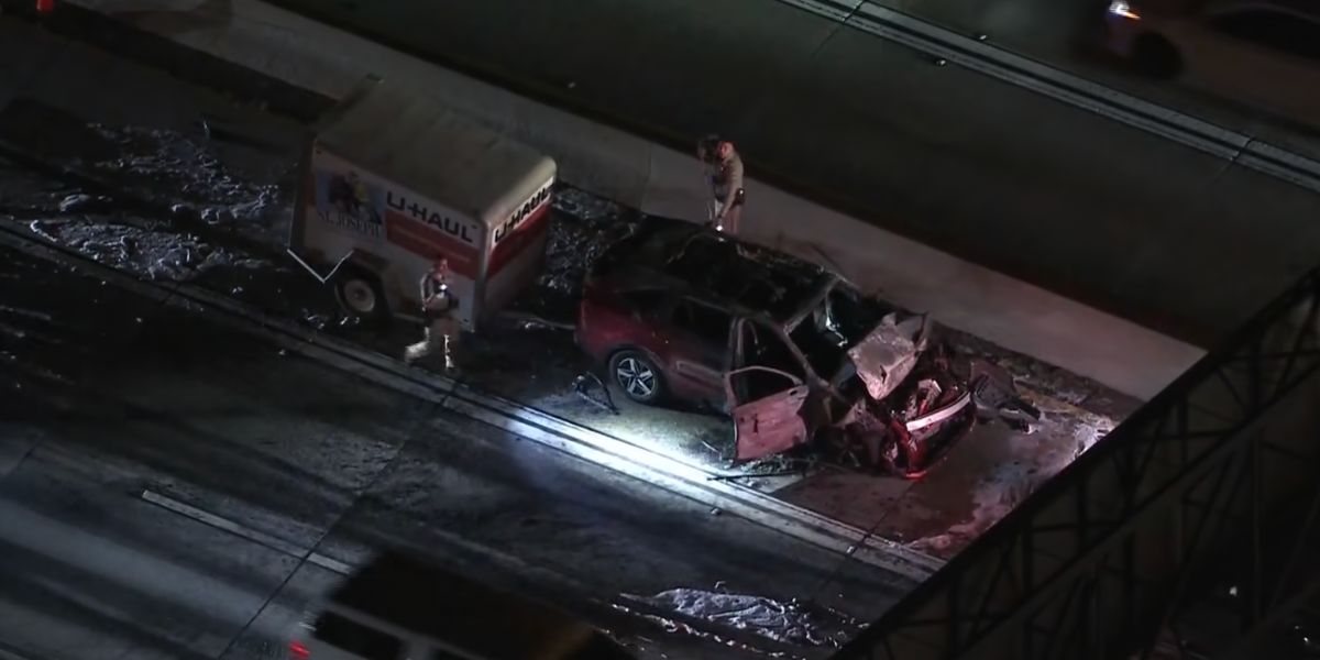 Two Hospitalized After Multi-Vehicle Crash and Car Fire on 210 Freeway in Glendora
