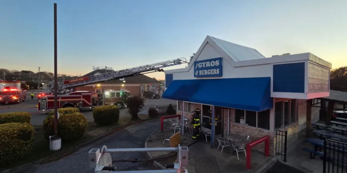 Vehicle Strikes Gas Line, Igniting Fire at Mr. Gyros & Burgers in Newport News